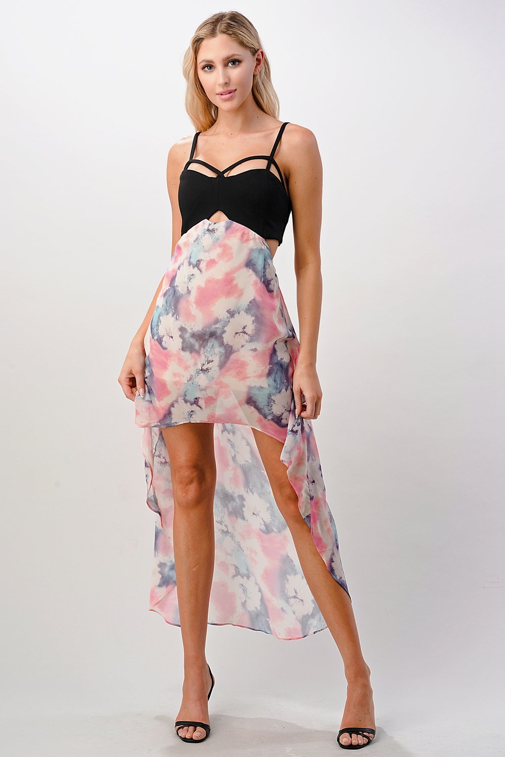 Mi Reina Strappy Bodice Tie-Dye High-Low Dress