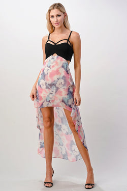 Mi Reina Strappy Bodice Tie-Dye High-Low Dress