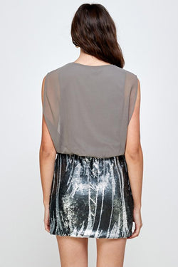 Sequin Skirt with Sleeveless Blouson Dress – Glamorous Look