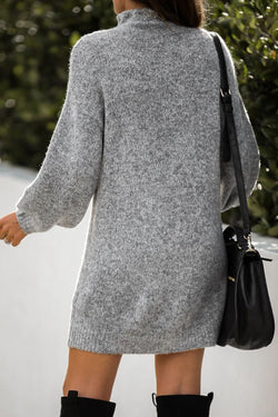 Amor Mock Neck Lantern Sleeves Sweater Dress