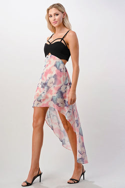 Mi Reina Strappy Bodice Tie-Dye High-Low Dress