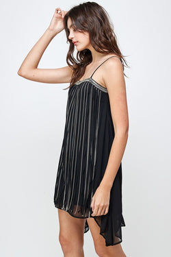 Flowy Sleeveless Mini Dress with Metallic Accents