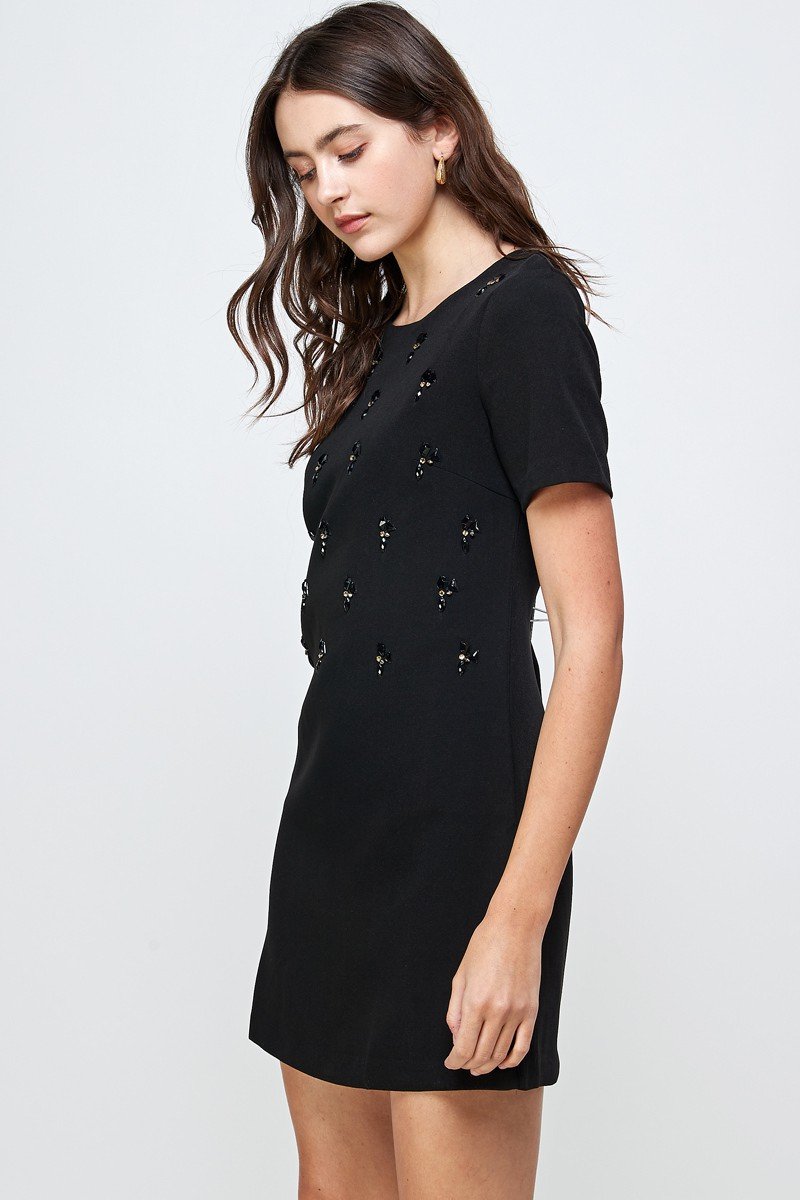 Mi Reina Embellished Short Sleeve Mini Dress