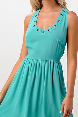 Sleeveless A-Line Dress with Grommet Detail