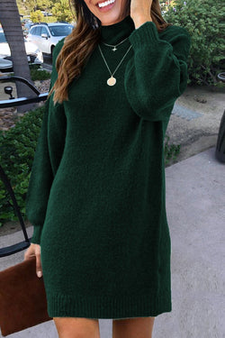 Amor Mock Neck Lantern Sleeves Sweater Dress