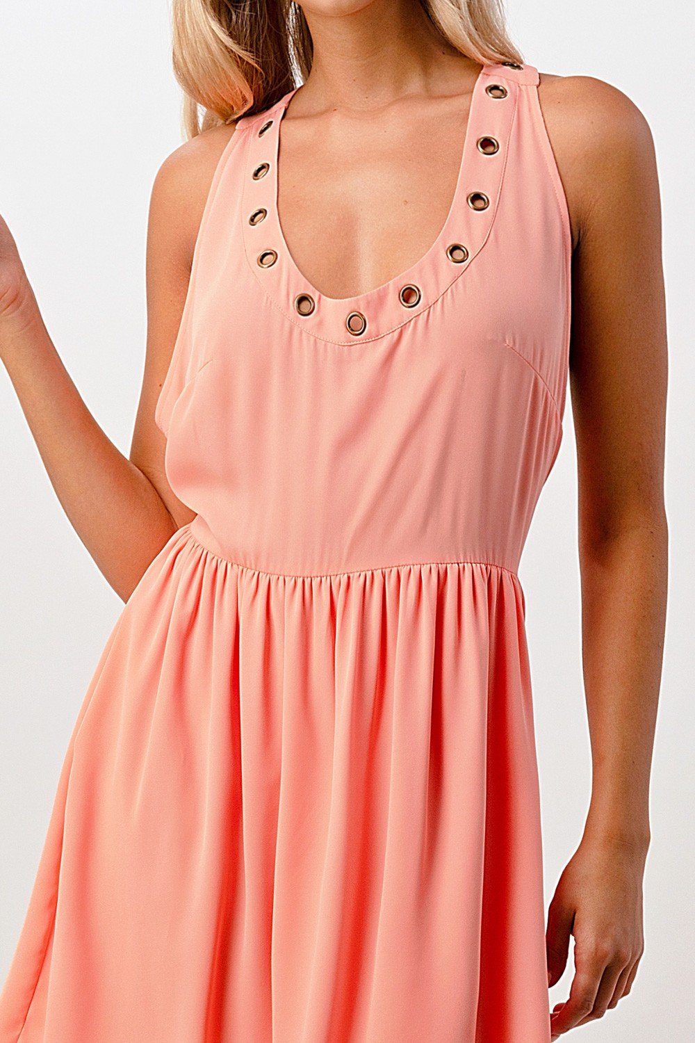 Sleeveless A-Line Dress with Grommet Detail