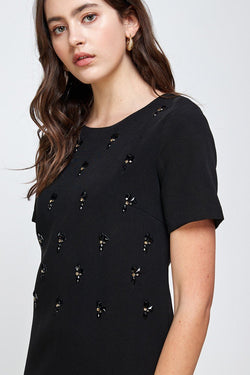 Mi Reina Embellished Short Sleeve Mini Dress