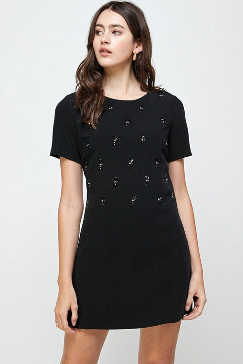 Mi Reina Embellished Short Sleeve Mini Dress