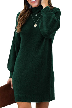 Amor Mock Neck Lantern Sleeves Sweater Dress