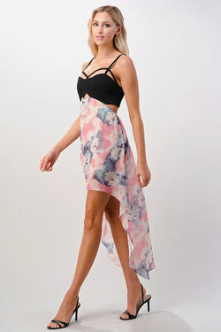 Mi Reina Strappy Bodice Tie-Dye High-Low Dress