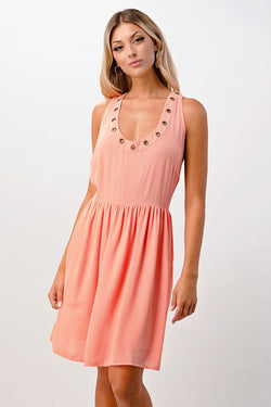 Sleeveless A-Line Dress with Grommet Detail