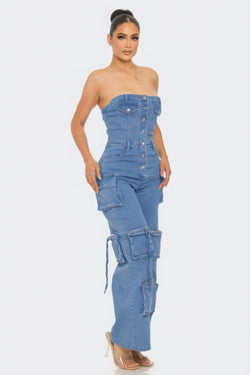 Mi Reina Stretch Denim Jumpsuit