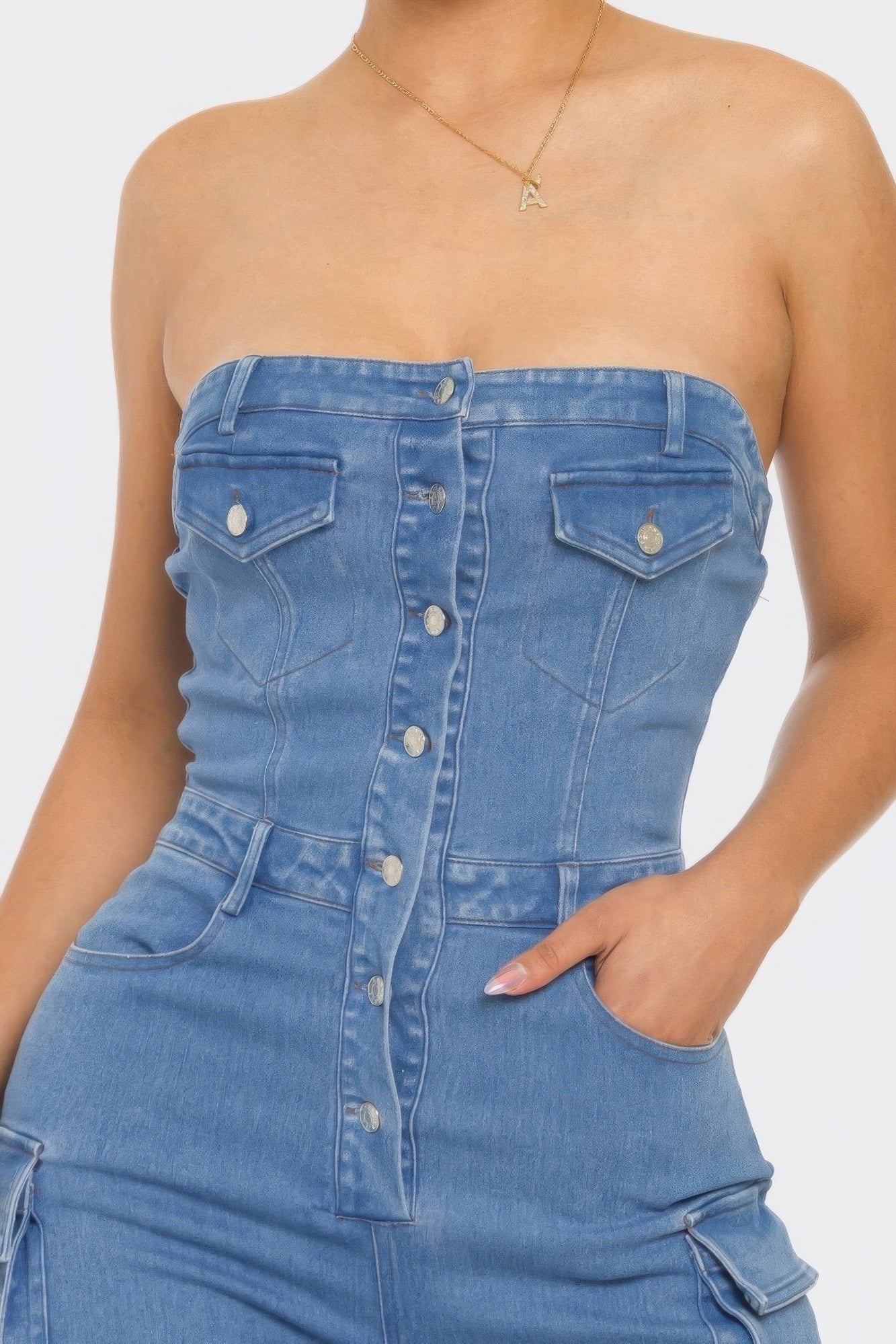 Mi Reina Stretch Denim Jumpsuit