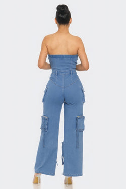 Mi Reina Stretch Denim Jumpsuit