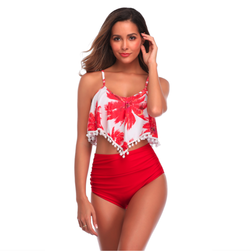 Mi Reina Red Palm Tree Tankini Set