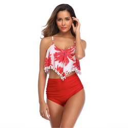 Mi Reina Red Palm Tree Tankini Set