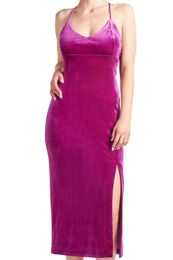 Elle Dress - Velvet slip dress with scooped back and thigh high slit