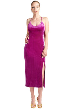 Elle Dress - Velvet slip dress with scooped back and thigh high slit