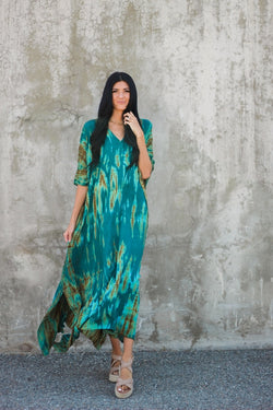 Mi Reina Teal green Kaftan Dress