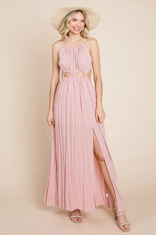 Split Front Cut Out Halter Maxi Dress