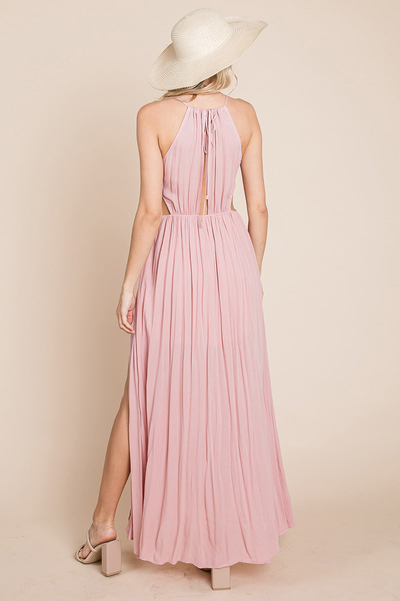 Split Front Cut Out Halter Maxi Dress