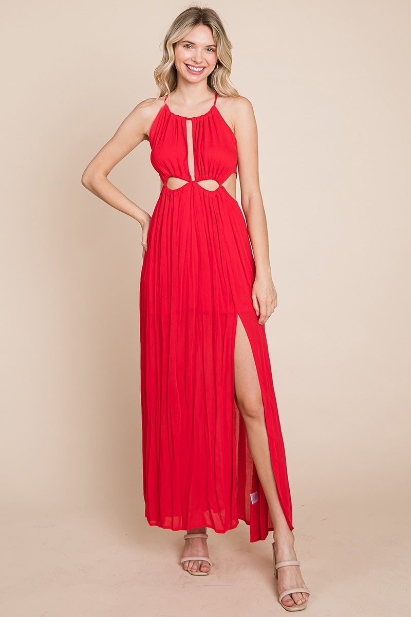 Split Front Cut Out Halter Maxi Dress