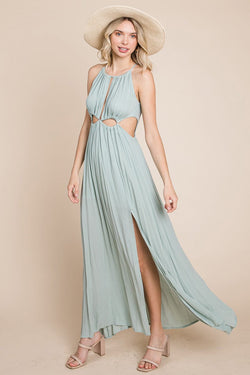 Split Front Cut Out Halter Maxi Dress