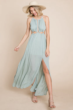 Split Front Cut Out Halter Maxi Dress