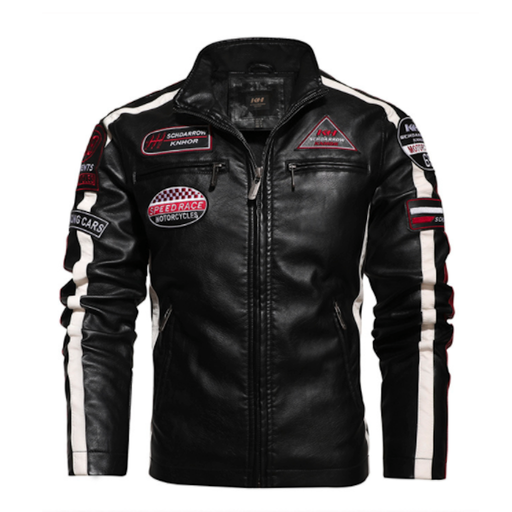 Mi Rey Biker Vegan Leather Jacket With Badges