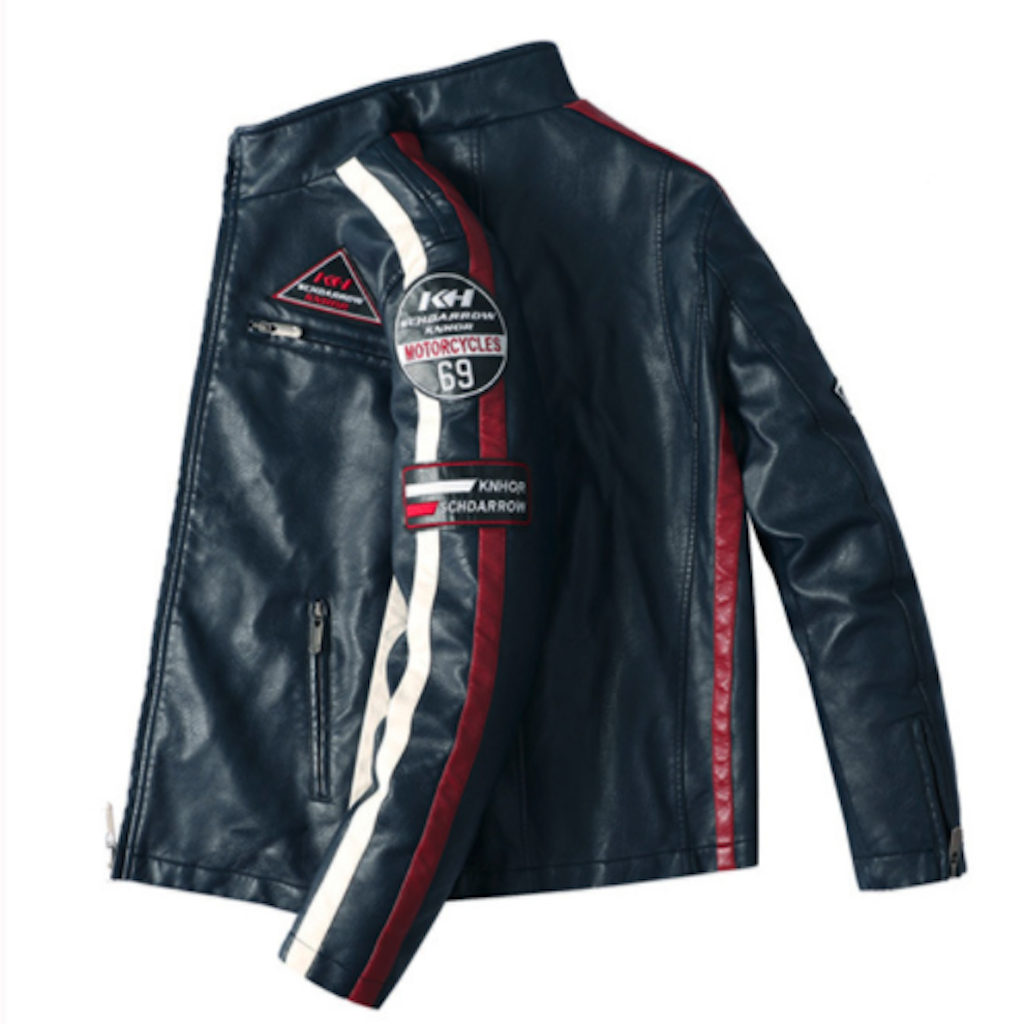 Mi Rey Biker Vegan Leather Jacket With Badges