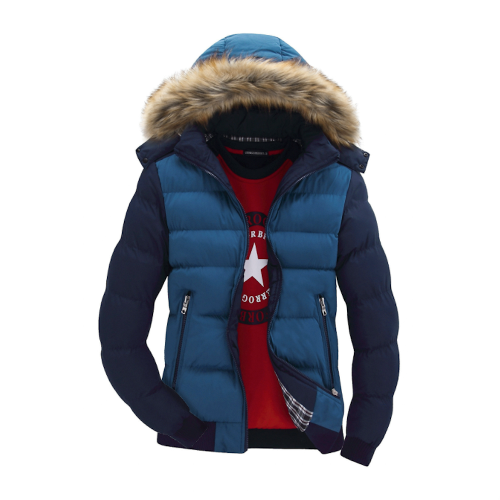 Mi Rey  Two Tone Puffer Jacket with Removable Hood