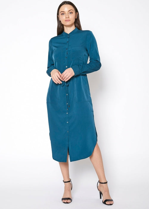 Women's Long Mock Neck Shirt Dress