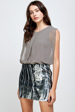 Sequin Skirt with Sleeveless Blouson Dress – Glamorous Look