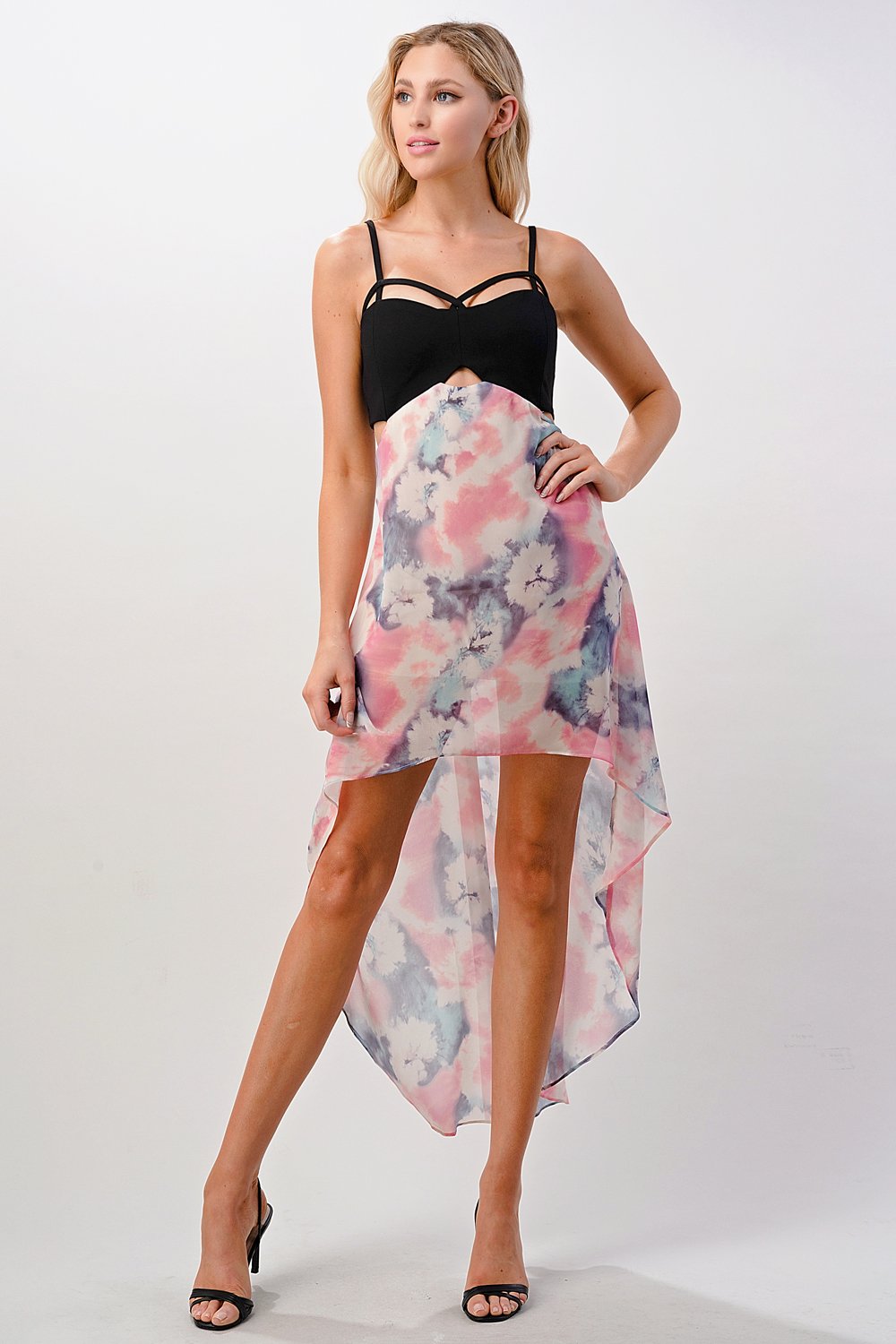 Mi Reina Strappy Bodice Tie-Dye High-Low Dress