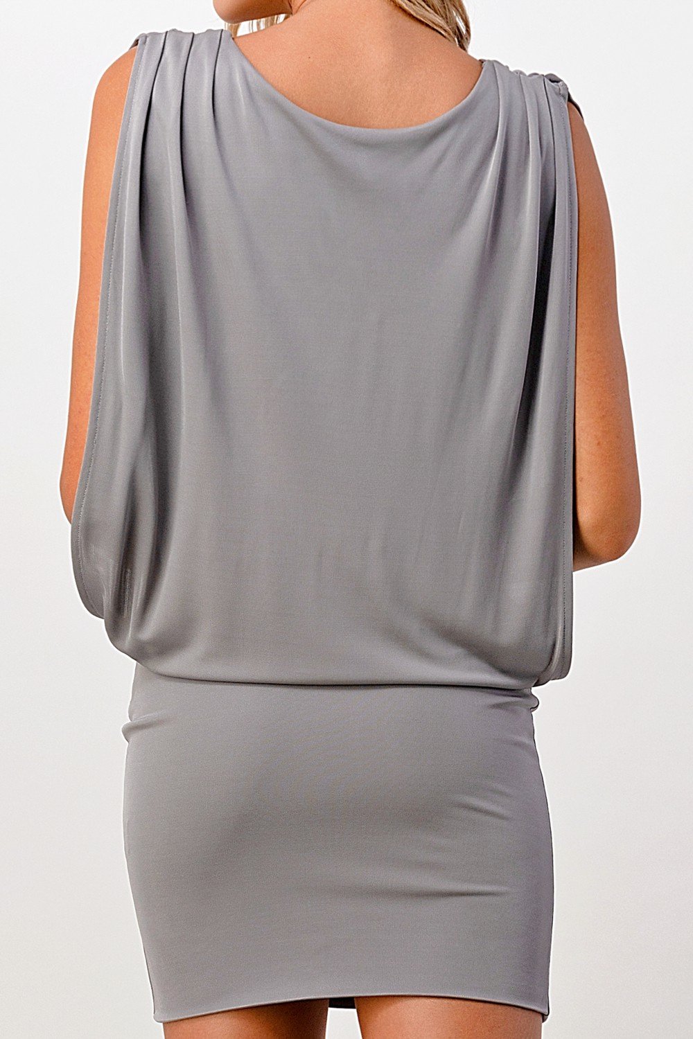 Sleeveless Draped Mini Dress with V-Neckline