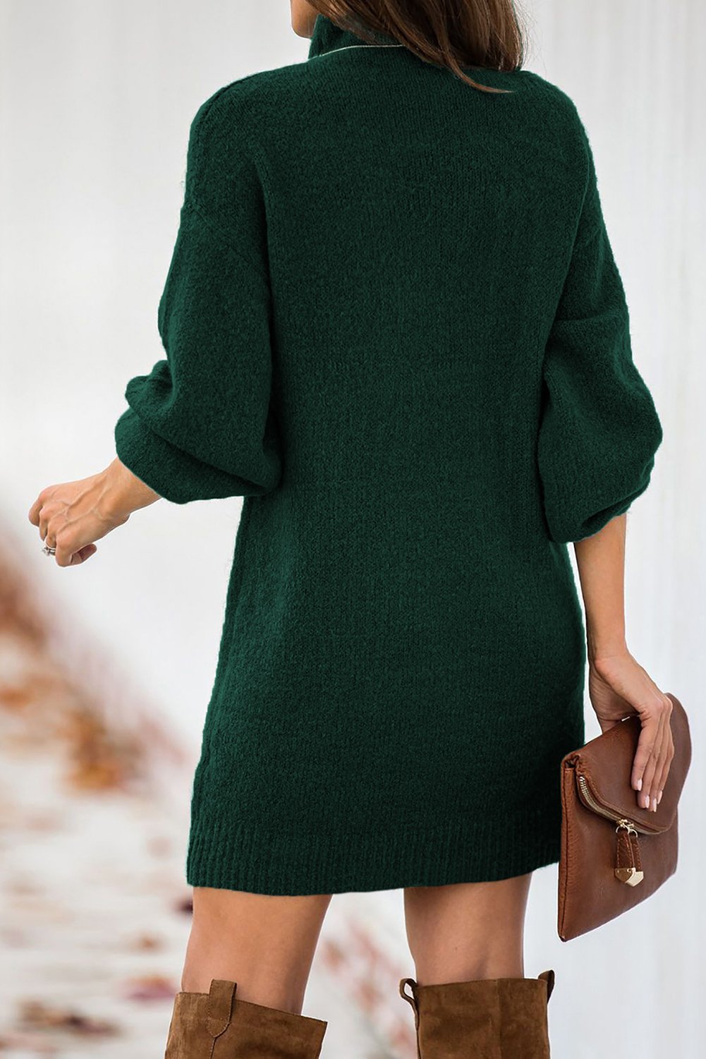 Amor Mock Neck Lantern Sleeves Sweater Dress