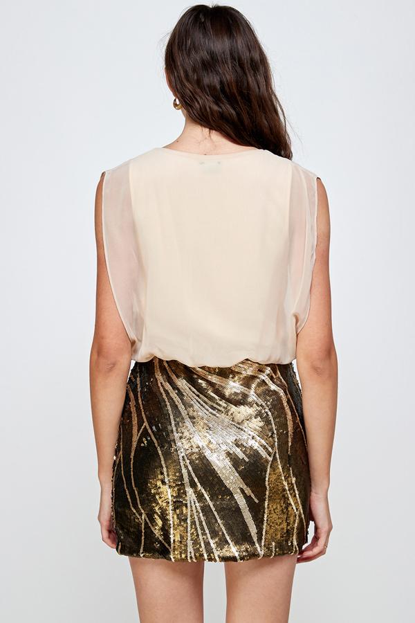 Sequin Skirt with Sleeveless Blouson Dress – Glamorous Look