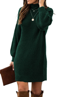 Amor Mock Neck Lantern Sleeves Sweater Dress