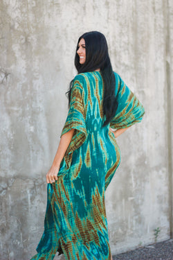 Mi Reina Teal green Kaftan Dress