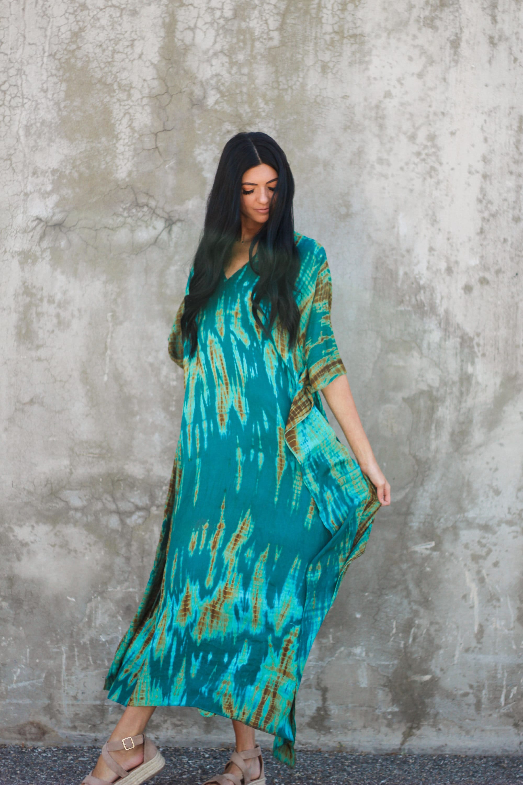 Mi Reina Teal green Kaftan Dress