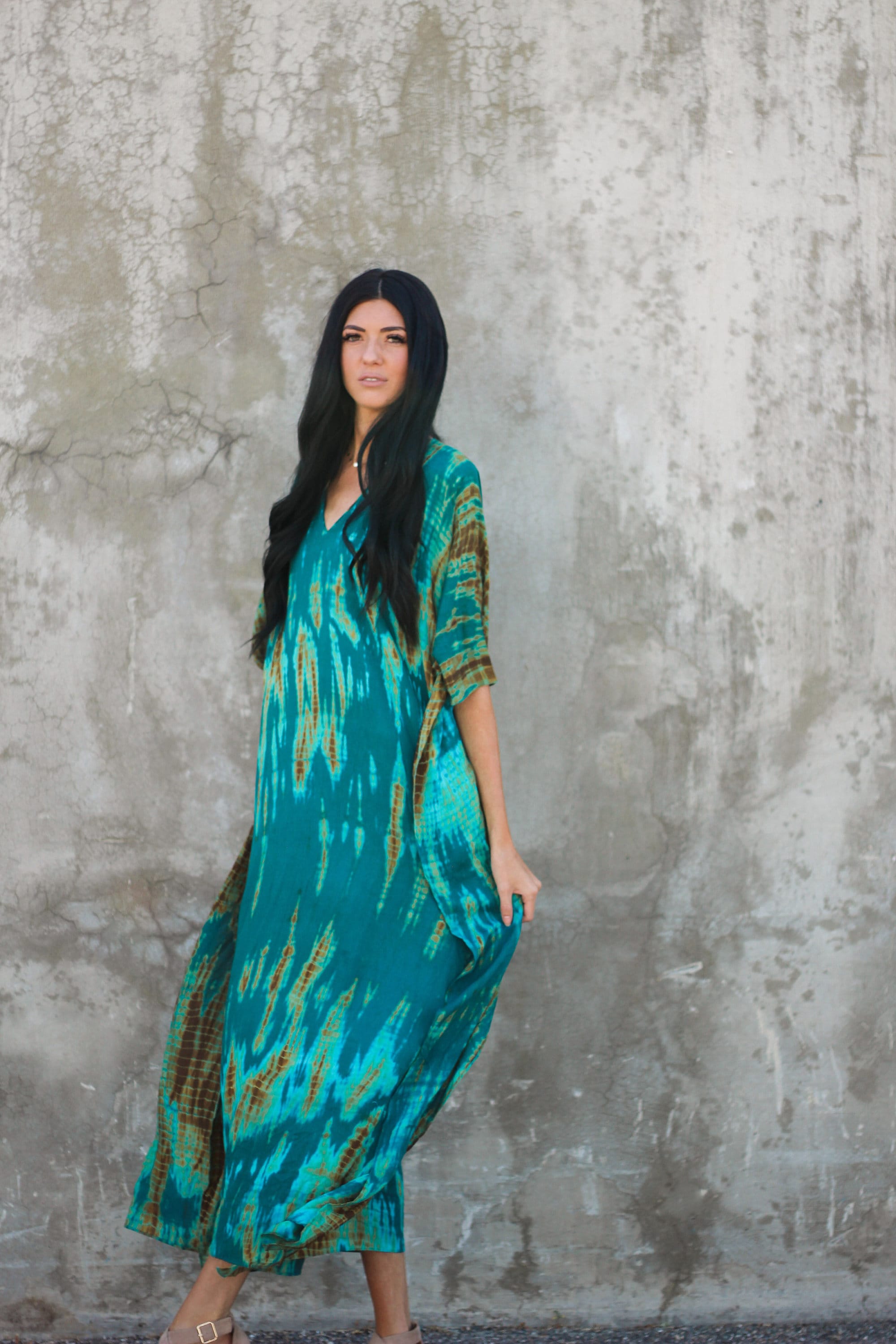 Mi Reina Teal green Kaftan Dress