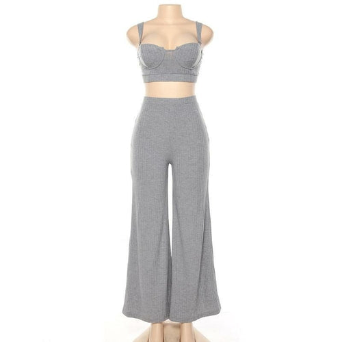 Mi Reina White Two Piece Set Women Knitted Tracksuit Sleeveless Strapless Crop