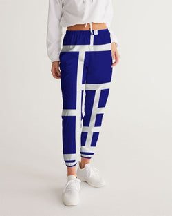 Mi Reina Womens Track Pants - Blue & White Block Grid Sports Pants