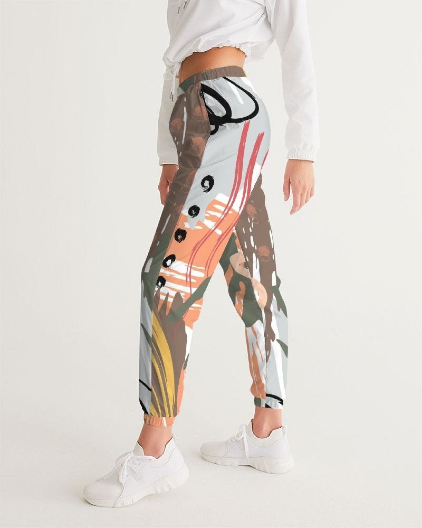 Mi Reina Womens Track Pants - White Multicolor Graphic Sports Pants